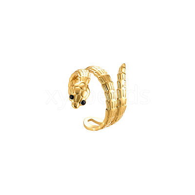 Adjustable 304 Stainless Steel Snake Shaped Cuff Open Rings for Women QO4432-1-1