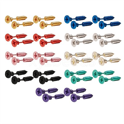 18Pcs 9 Colors PVD Vacuum Plating 304 Stainless Steel Unisex Punk Hip-hop Rock Nail Shape Screw Pierced Stud Earrings EJEW-SZ0001-28-1