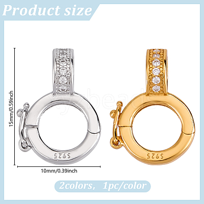 2Pcs 2 Colors 925 Sterling Silver Micro Pave Clear Cubic Zirconia Twister Clasps STER-DR0001-10-1