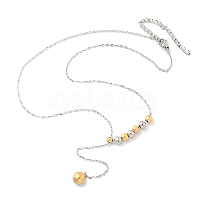 304 Stainless Steel Round Beaded Cable Chain Necklaces NJEW-D319-02A-GP-1