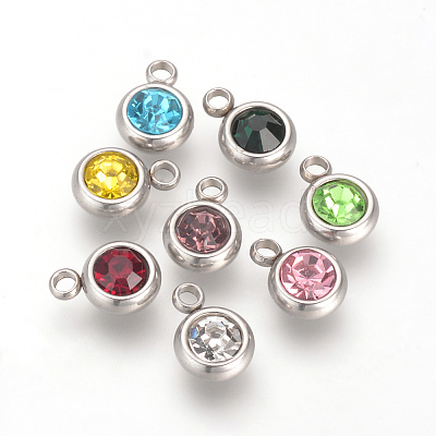 201 Stainless Steel Rhinestone Charms X-STAS-S068-M-1