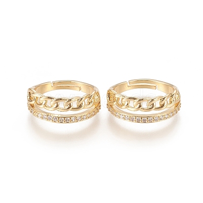 Adjustable Brass Micro Pave Clear Cubic Zirconia Rings RJEW-F101-10G-1