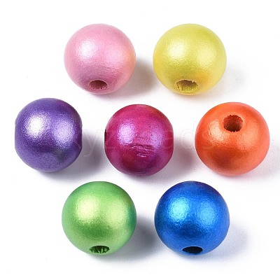 Painted Natural Wood European Beads WOOD-S057-067-1