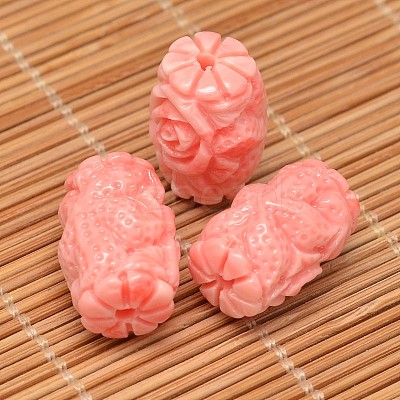 Dyed Carved Column Synthetic Coral Beads X-CORA-O004-01D-1