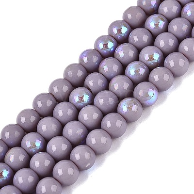 Electroplate Opaque Glass Beads Strands EGLA-Q132-6MM-01C-07-1