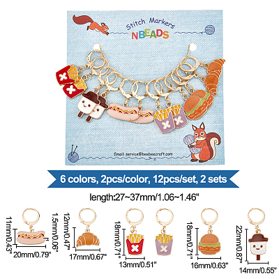 Food Theme Alloy Enamel Bread/Chips/Ice Cream Locking Stitch Markers HJEW-PH01759-1