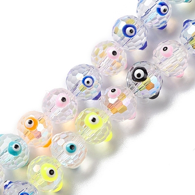 Transparent Evil Eye Glass Beads Strands LAMP-K037-04A-1