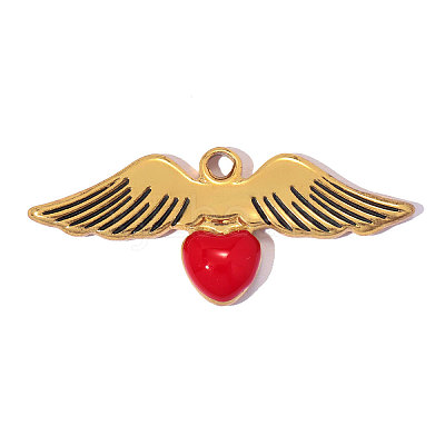 304 Stainless Steel with Red Enamel Pendants SA-OY001-33G-1
