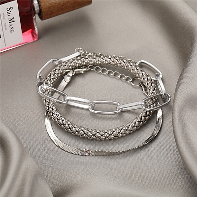 3Pcs Alloy Snake Chain Bracelets & Oval Link Chain Bracelets & Bangles Set WGF0598-02-1