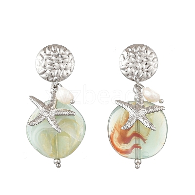 304 Stainless Steel & Acrylic & Natural Pearl Stud Dangle Earrings EJEW-JE07446-01-1