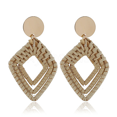 Alloy Rattan Woven Dangle Stud Earrings FS-WGA068A-01-1