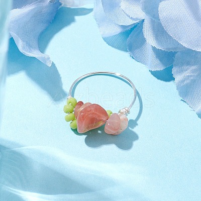Natural South Red Agate Chip Finger Rings RJEW-TA00125-1