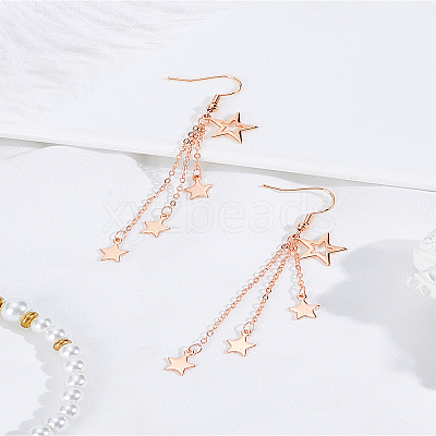 1 Pair Brass Star Tassel Dangle Earrings EJEW-LP0007-113RG-1