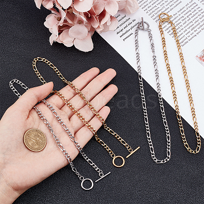 4Pcs 2 Colors 304 Stainless Steel Figaro Chains Necklace NJEW-UN0001-33-1