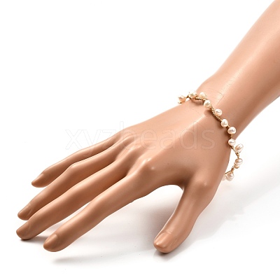 Natural Pearl Braided Bangle for Girl Women BJEW-JB06830-01-1