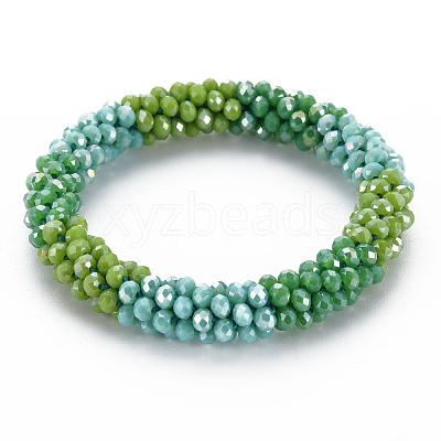 Crochet Glass Beads Braided Stretch Bracelet BJEW-T016-08I-1