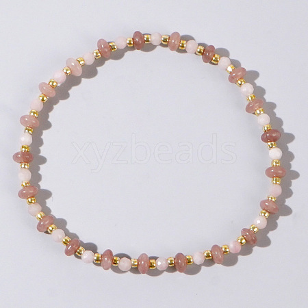 Beach Vacation Style Natuarl Rose Quartz & Strawberry Quartz Beaded Stretch Bracelet Women RO9590-9-1