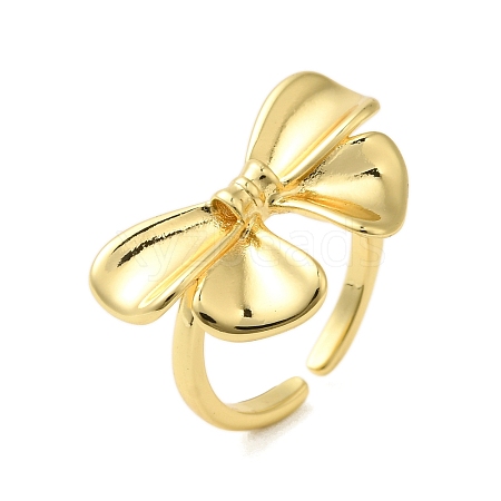 Bowknot Brass Finger Open Cuff Rings for Women RJEW-A048-29G-1