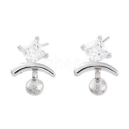 Rhodium Plated 925 Sterling Silver with Cubic Zirconia Stud Earring Findings EJEW-B038-19P-1