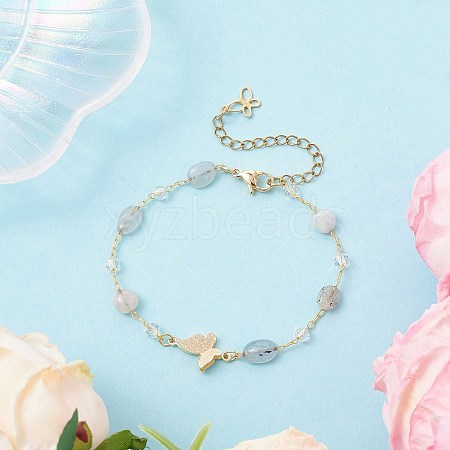 Handmade Glass & Natural Morganite Nuggets Beads Necklaces BJEW-JB12461-01-1