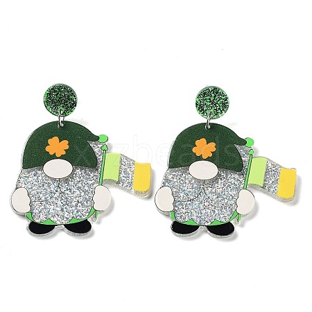 Saint Patrick's Day Sparkling Acrylic Dangle Stud Earrings EJEW-P243-A03-1