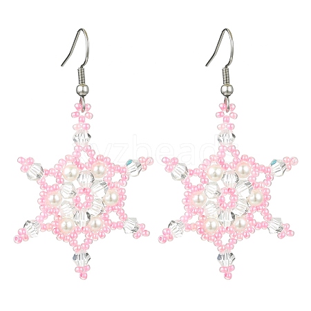 Christmas Snowflake Glass Seed Braided Dangle Earrings EJEW-MZ00236-03-1