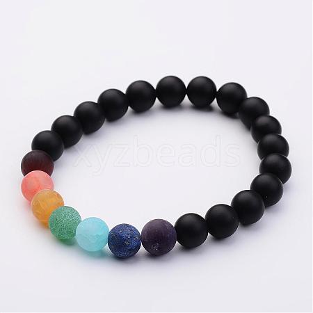 Natural Dyed & Heated Black Agate & Gemstone Beads Stretch Bracelets BJEW-JB02510-01-1