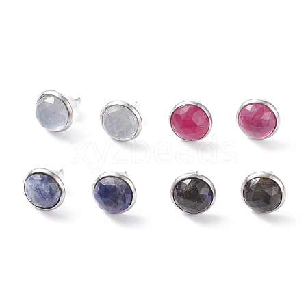 Natural Gemstone Dome/Half Round Stud Earrings for Women EJEW-JE04800-1