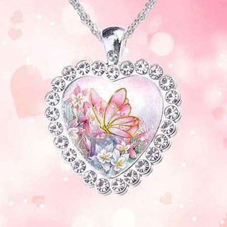 Heart Glass Pendant Necklaces with Rhinestone PW23052495899-1