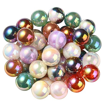 UV Plating Rainbow Iridescent Acrylic Beads PACR-E001-03-1