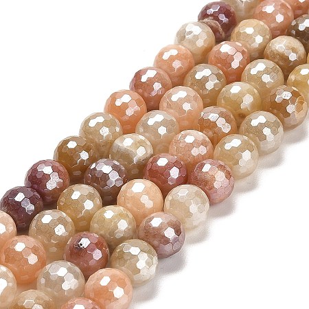 Electroplated Natural Golden Silk Jade Round Beads Strands G-L598-A07-03-1