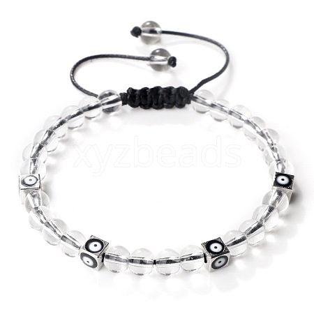 Trendy Ethnic Style Cube Evil Eye & Round Natural Quartz Crystal Beaded Stretch Bracelets PJ2289-2-1