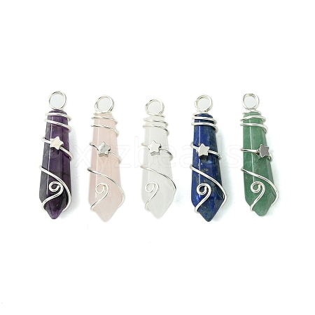 Natural Mixed Stone Pointed Pendants PALLOY-JF02803-02-1