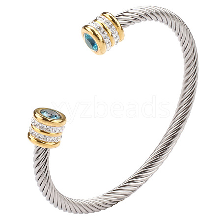 March Twisted Stainless Steel Rhinestone Open Cuff Bangles VG2033-3-1