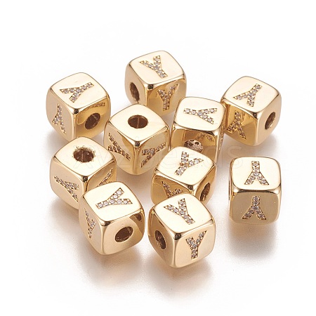 Brass Micro Pave Cubic Zirconia Beads KK-K238-16G-Y-1