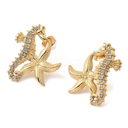 304 Stainless Steel Rhinestone Stud Earrings for Women STAS-Z101-09G-1