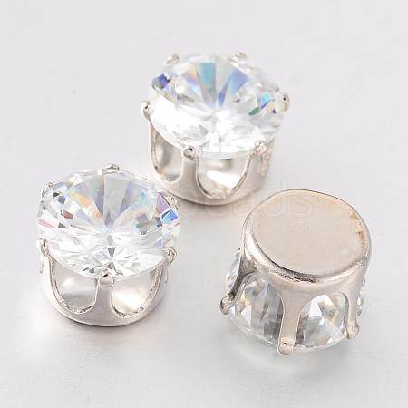 Flat Round Brass Cubic Zirconia Cabochons ZIRC-O025-09-10mm-1