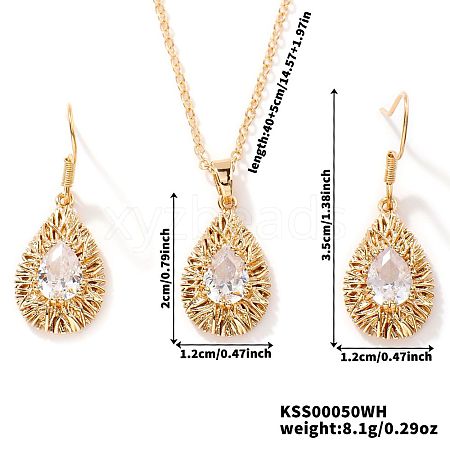 Brass Glass Teardrop Dangle Earrings & Pendant Necklaces Sets for Women PL9386-5-1