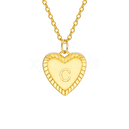 Golden Tone Brass Cable Chain Letter Heart Pendant Necklaces for Women PW-WG67FD6-03-1