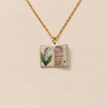 Brass Enamel Book Pendant Necklaces for Women KK-CBAF5B9-01G-05-1