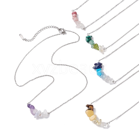 Gradient Color Gemstone Chip Pendant Necklaces NJEW-JN05073-1