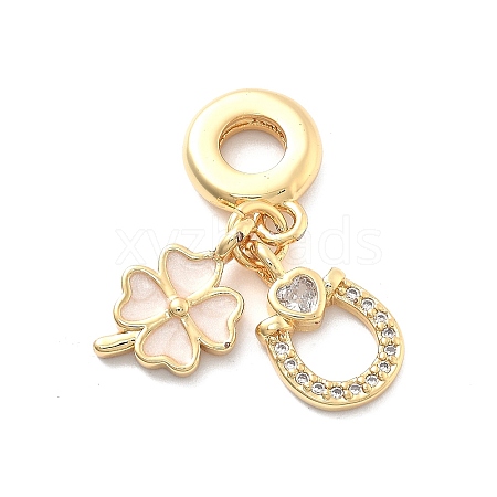 Rack Plating Brass Clear Cubic Zirconia European Dangle Charms KK-Q017-28G-1