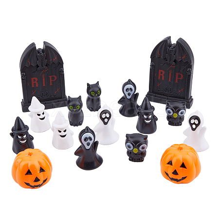 SUPERFINDINGS 16Pcs 8 Style Halloween Theme Plastic Figurines DJEW-FH0001-19-1