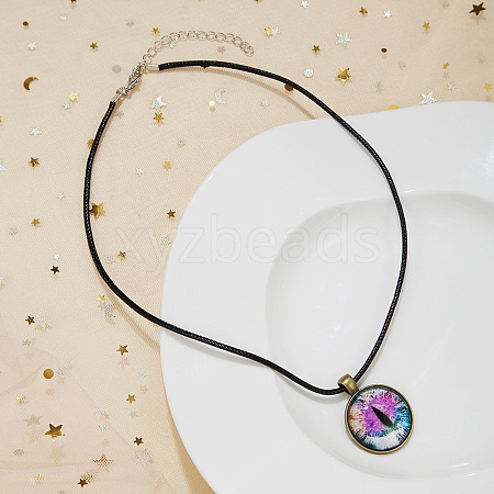 Alloy Glass Evil Eye Pendant Black Waxed Cord Necklaces FS-WG6E26E-04-1
