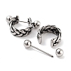 Braided 316 Surgical Stainless Steel Shield Barbell Hoop Earrings EJEW-Z050-58A-AS-2