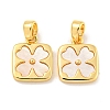 Natural Shell & Brass Square with Flower Charms with Snap on Bails KK-P275-05G-1