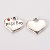 Wedding Theme Antique Silver Tone Tibetan Style Heart with Page Boy Rhinestone Charms TIBEP-N005-14C-1