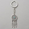 Woven Net/Web with Feather Alloy & Resin Pendant Keychain KEYC-WH0029-71AS-1