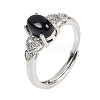 Oval Natural Dyed & Heated Black Agate Adjustable Rings RJEW-Q819-01P-09-2