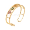 Heart Brass Pave Colorful Cubic Zirconia Hollow Open Cuff Bangles for Women BJEW-S147-09G-B-1